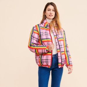 Urban Outfitters Rainbow Check Puffer Jacket